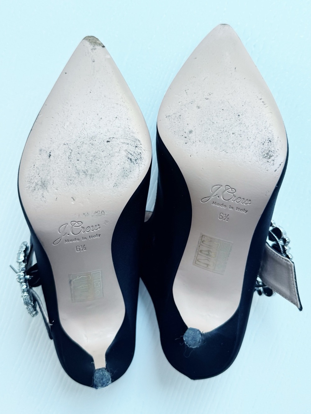 J.Crew Elsie Mary Jane Satin Mules Jewel Buckle Black Heels Made in Italy Size 6 - Picture 8 of 12